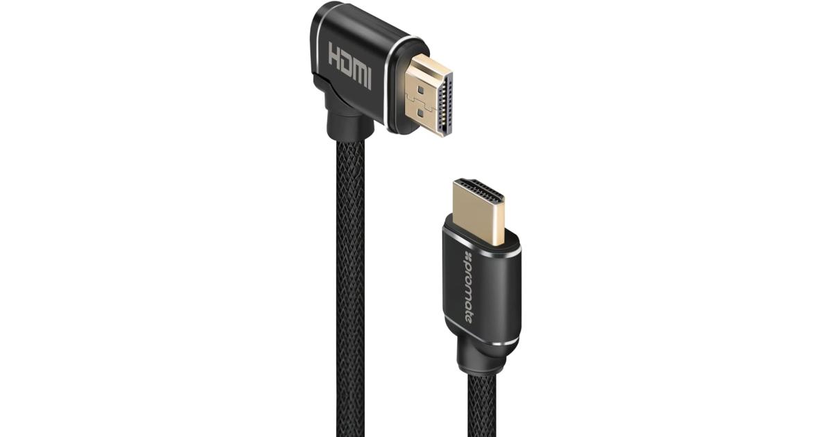 Promate PROLINK4K1-150 4K HDMI Audio Video Cable, High Definition Right Angle, 24K Gold Plated Connector, 1.5 Meter Length, Black