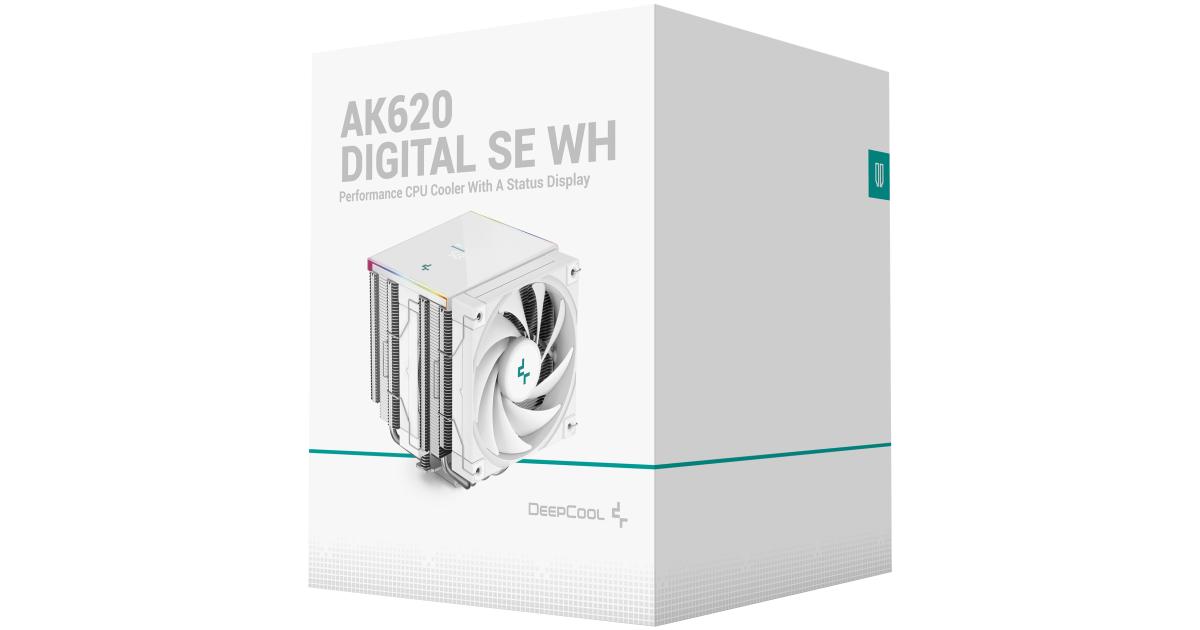 معالج DeepCool AK620 Digital SE Air Cooler Mighty 260w TDP 6 Copper Heat Pipes Dual-Tower Cooler w/ ARGB LED Strip & Digital Screen Displays , White