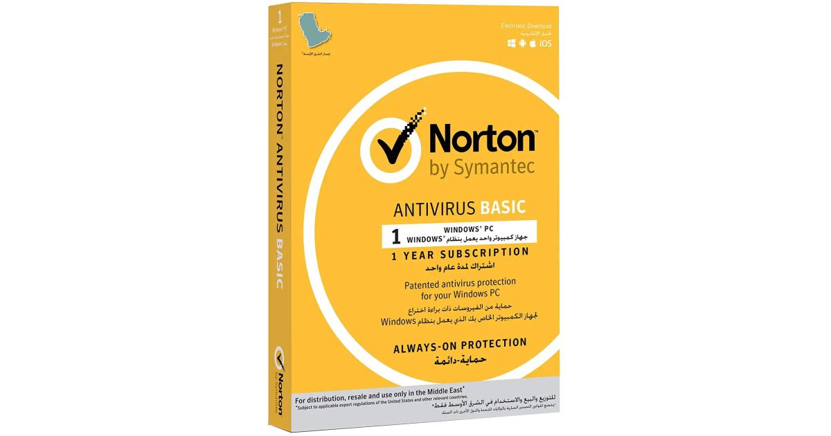 Norton by Symantec Antivirus Basic for Windows PC & Laptops 1 Device - 12 Months (Activation Key Card)