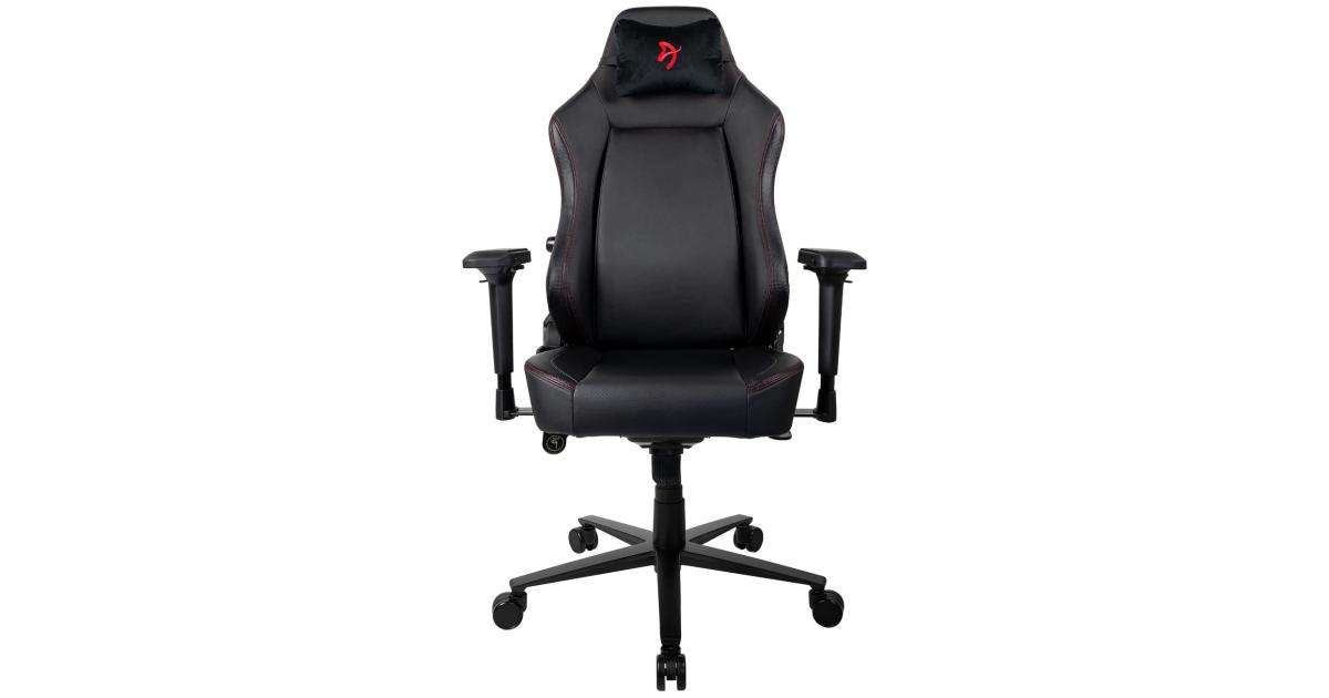 Arozzi Primo Premium PU Leather Gaming Chair Office Chair with Recliner Swivel Tilt Rocker Adjustable Height 4D Armrests Neck Pillow and Built-in Lumbar Adjustment - Black with Red Accents