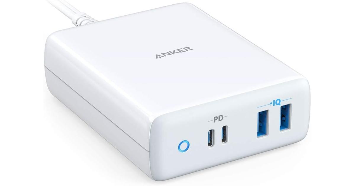 شاحن Anker USB-C , 100W 4-Port Type-C Charging Station with Power Delivery, Power Port Atom PD 4 [Intelligent Power Allocation] for MacBook Pro/Air, iPad Pro, Pixel, iPhone Xs/Max/XR, Galaxy - White
