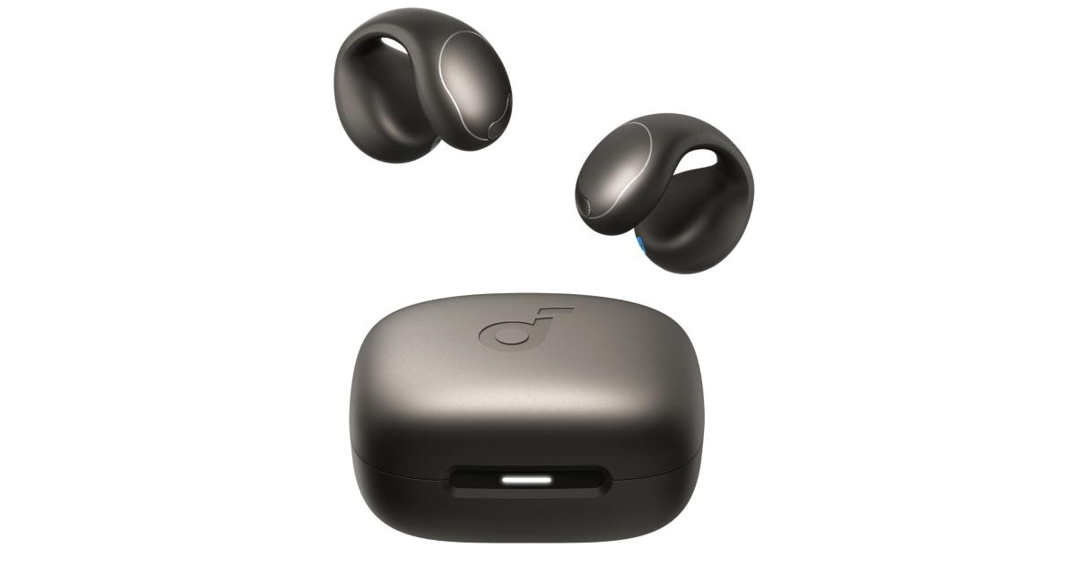 سماعات Anker Soundcore C40i, Open-Ear Earbuds, Clip-On , Flexible Joint Design, Button Controls, Lightweight Comfort, Stable Fit with Attachable Ear Grips, Expansive Drivers for Clear Sound - Black