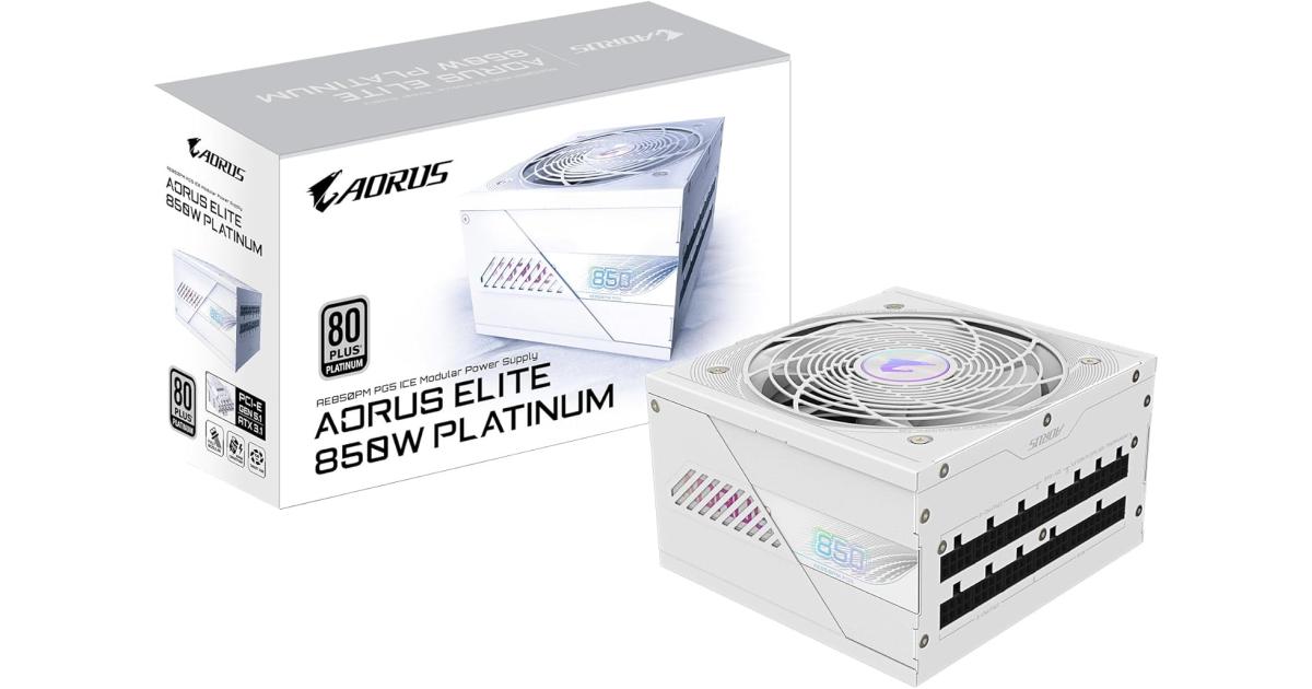 مزود طاقة (PSU) GIGABYTE AORUS ELITE P850W 850W 80+ Platinum Modular PCIe 5.0 , Intel Form Factor ATX 12V v3.0, 850W Capacity, 120mm FDB Fan, 60-50 Hz Input Frequency, Ice
