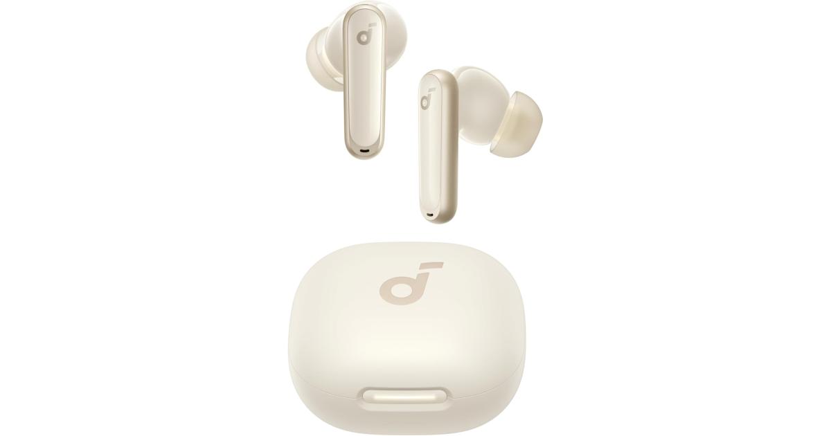 سماعات Anker Soundcore P40i Bluetooth , 11mm Drivers, Adaptive ANC, 6 Mics, AI Clear Calls, Wireless Charging Compatible, BT5.3, IPX5 Water-Resistant, up to 60H Playtime, Built-In Phone Stand - Oat White
