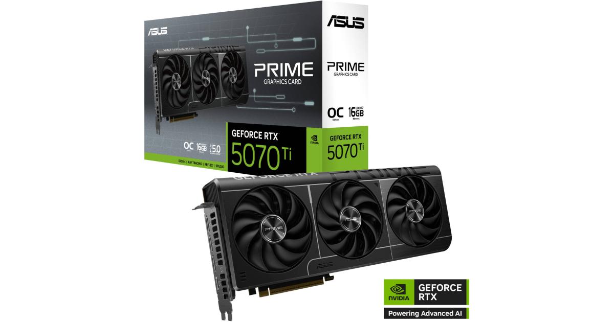 كرت شاشة ASUS Prime GeForce RTX 5070 Ti OC Edition 16GB GDDR7 256-Bit Memory , 16GB GDDR7 256-Bit Memory, 2497 MHz Boost Clock, 8960 CUDA Cores, PCI Express 5.0