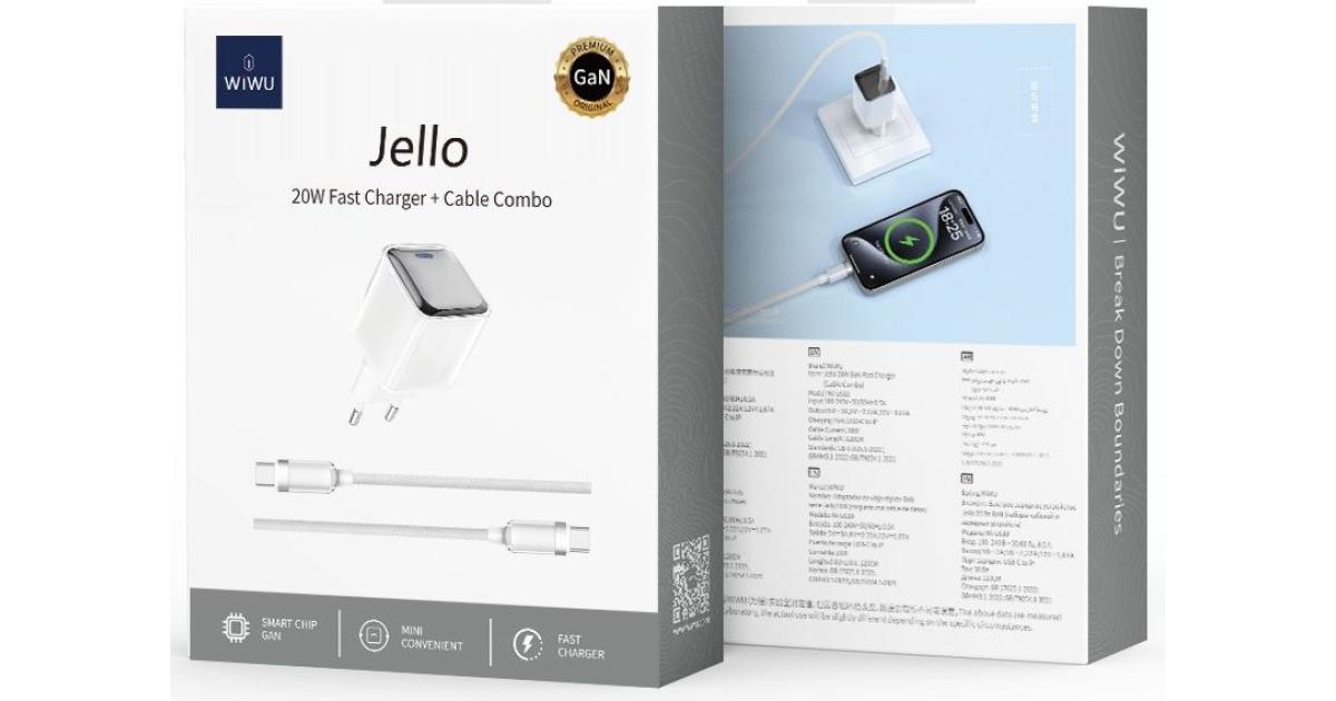 شاحن WIWU Jello Wi-U030 GaN Fast USB-C 20W Adapter + Type-C Cable - White