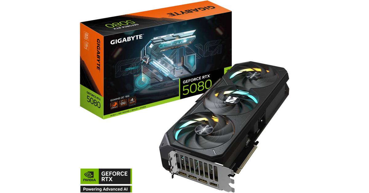 GIGABYTE GeForce RTX 5080 Gaming OC 16GB GDDR7 256-Bit Memory, 2730 MHz Core Clock, 30 Gbps Memory Clock, PCI Express 5.0, Black