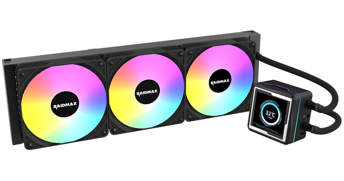 Raidmax LM360 ARGB LCD AIO Water Cooling System 360mm ARGB 2.73" IPS Animation LCD Display Compatible with Intel & AMD CPU Socket . Black
