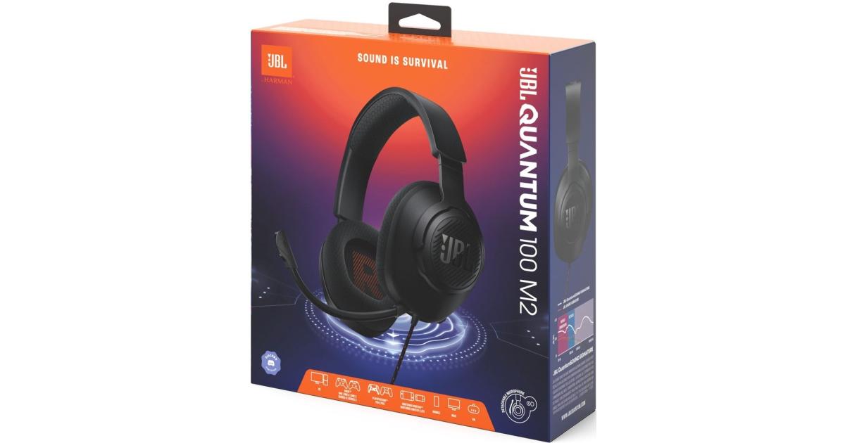 سماعات JBL Quantum 100M2 Wired Gaming , 40mm Dynamic Drivers, Detachable Boom, Directional Microphone Pick-Up Pattern, Fabric-Covered Memory Foam Ear Cushions, 1.2m Cable, Black