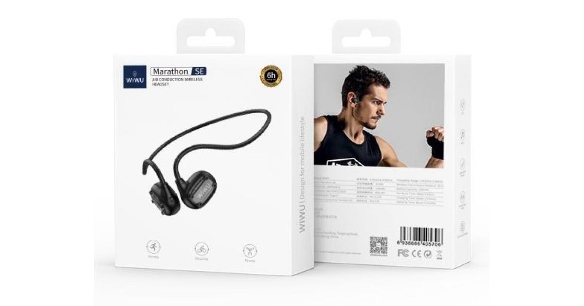 WiWU Marathon SE Air Conduction Sport Earphones Up To 6H hours HD Sound Quality Wireless Headset for Outdoor Running Cycling - Black