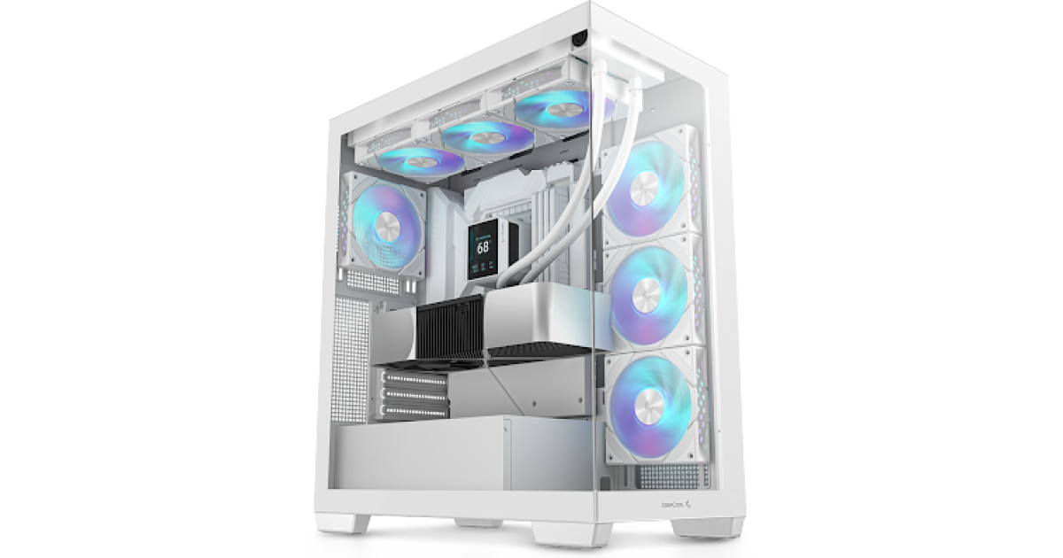 DeepCool CG580 4F Panoramic ATX Mid-Tower Case 4x Pre Installed Fans Single Chamber, Support Back Connectors & Up to 2x 360mm Radiators, Front 2x USB3.0 , White