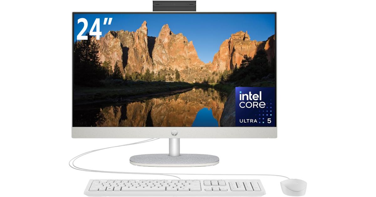 HP All-in-One 24-cr2032ne PC (2025) NEW Intel Ultra 5 12-Cores w/ 24" IPS Full HD 99% sRGB Display NONE Touch - White