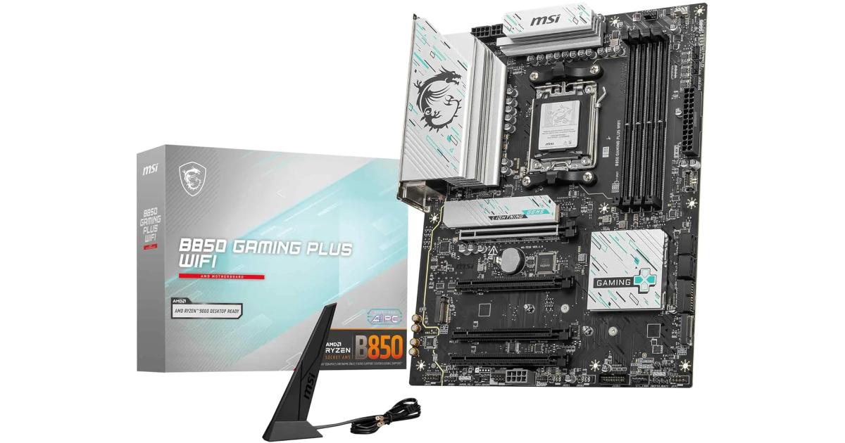 MSI B850 Gaming Plus WiFi AM5 ATX AMD B850 Chipset, 4x DDR5 UDIMM Slots, Up to 256GB Max Memory, 4x PCIe x16 Slots, 3x M.2 Slots, WiFi & BT Connectivity