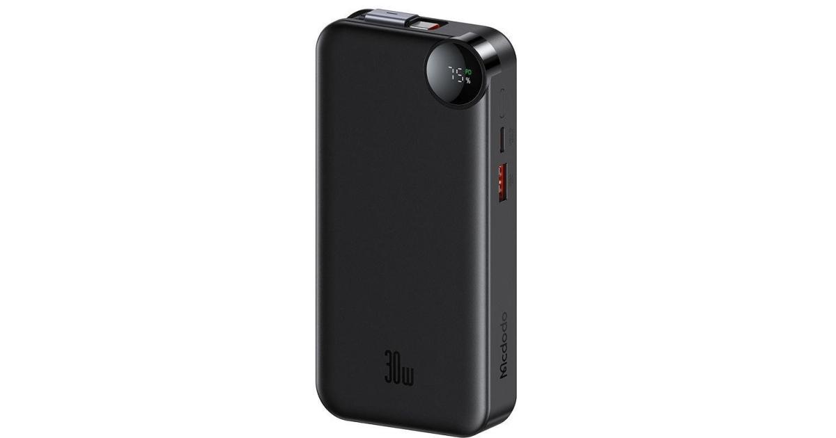 باور بنك (شاحن متنقل) Mcdodo MC-3870 30W Built-In Retractable Cable Digital Display 10000mAh - Black