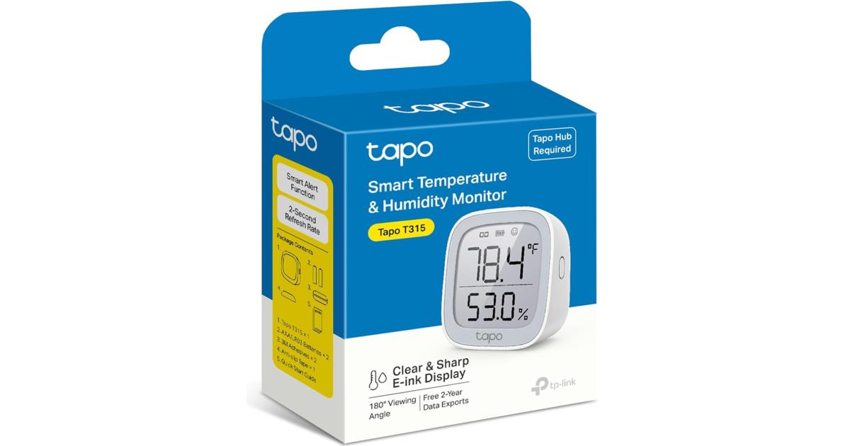 TP-Link Tapo T315 Smart Temperature and Humidity Monitor | Requires Tapo Hub | 2.7" E-Ink Display | Swiss-Made Sensor | Long-Lasting Performance | Real-Time Notification | Visual Graphics
