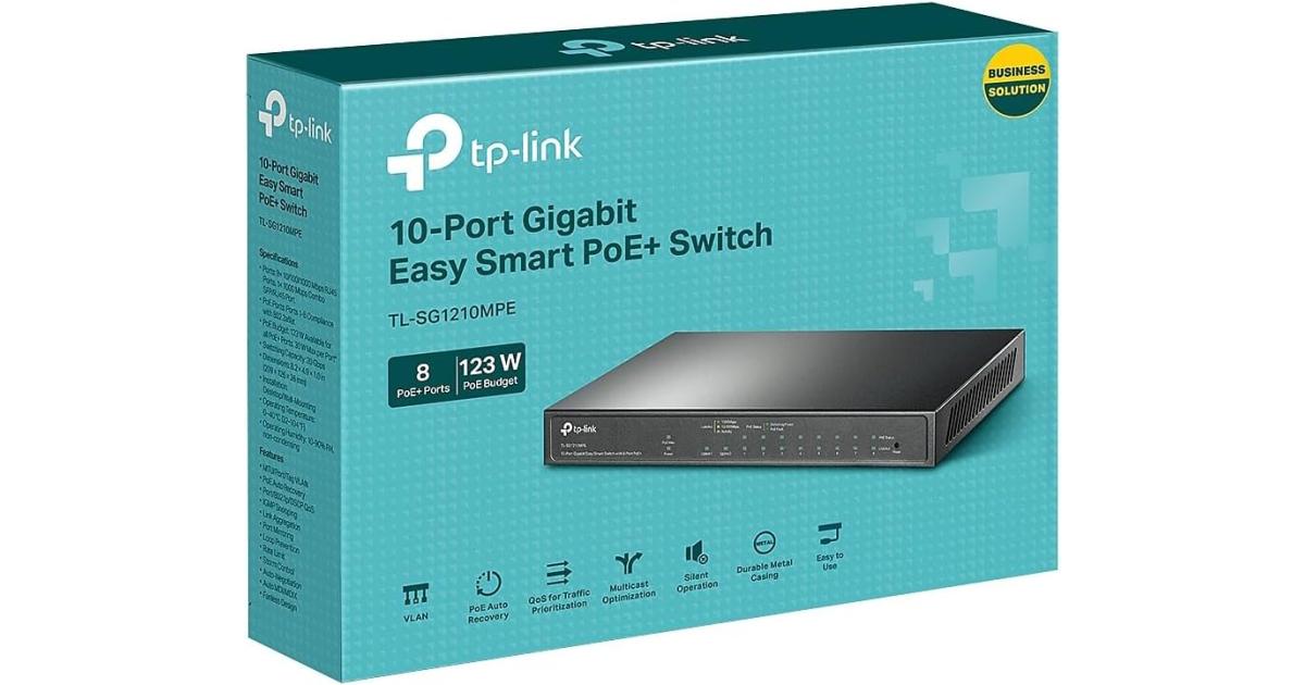 TP-Link TL-SG1210MPE, 8 Port Gigabit PoE Switch, Easy Smart Managed, 8 PoE+ Ports @123W, w/ 2 Uplink Gigabit Ports + 1 Combo SFP Slot, QoS, Vlan, IGMP & LAG