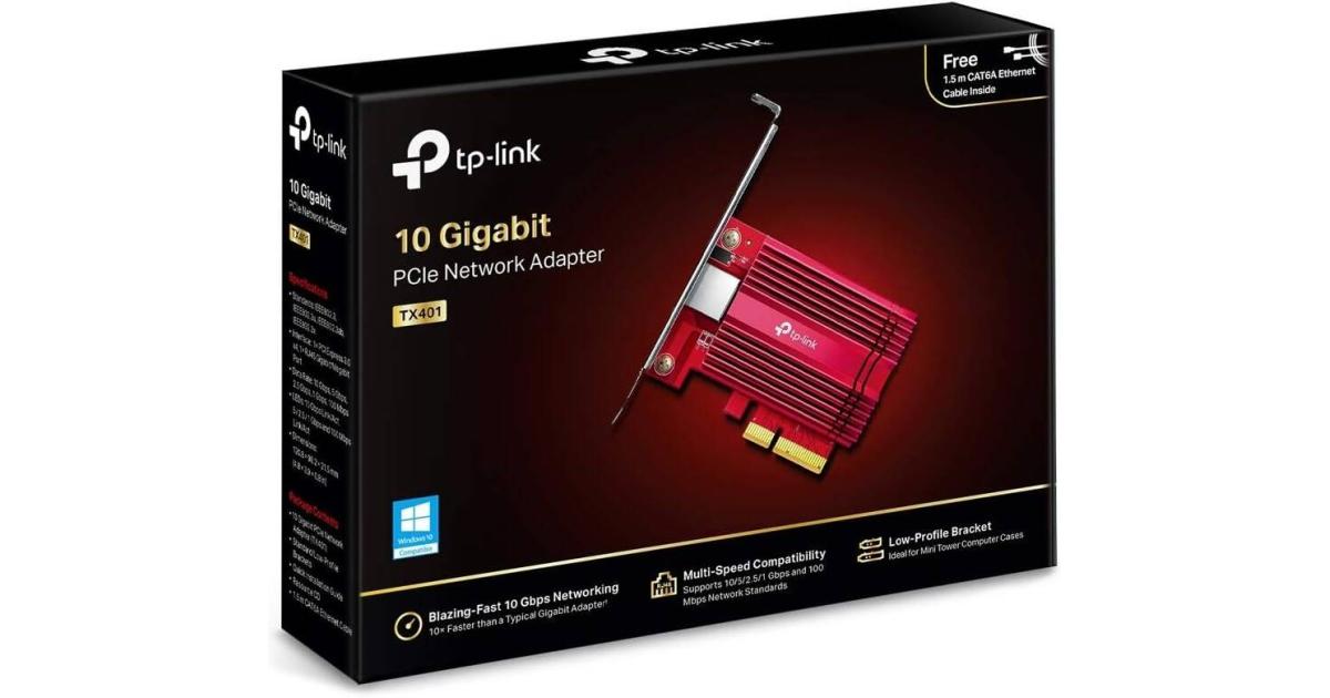 TP-Link 10-Gigabit PCI Express Network Adapter, CAT6A Ethernet Cable, Low-Profile and Full-Height Brackets, Supports Windows 11/10/8.1/8/7, Windows Servers 2019/2016/2012 R2, Linux