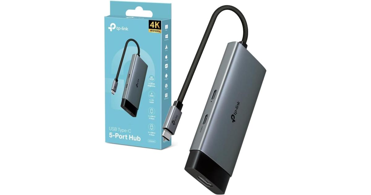Tp-Link UH5020C USB Type-C 5 in 1 Hub, 4K HDMI, PD 100W, USB 3.0, Plug & Play, 5 Gbps SuperSpeed Data Transfer, Windows, Mac, Linux, iPadOS, iOS, Android, Chrome