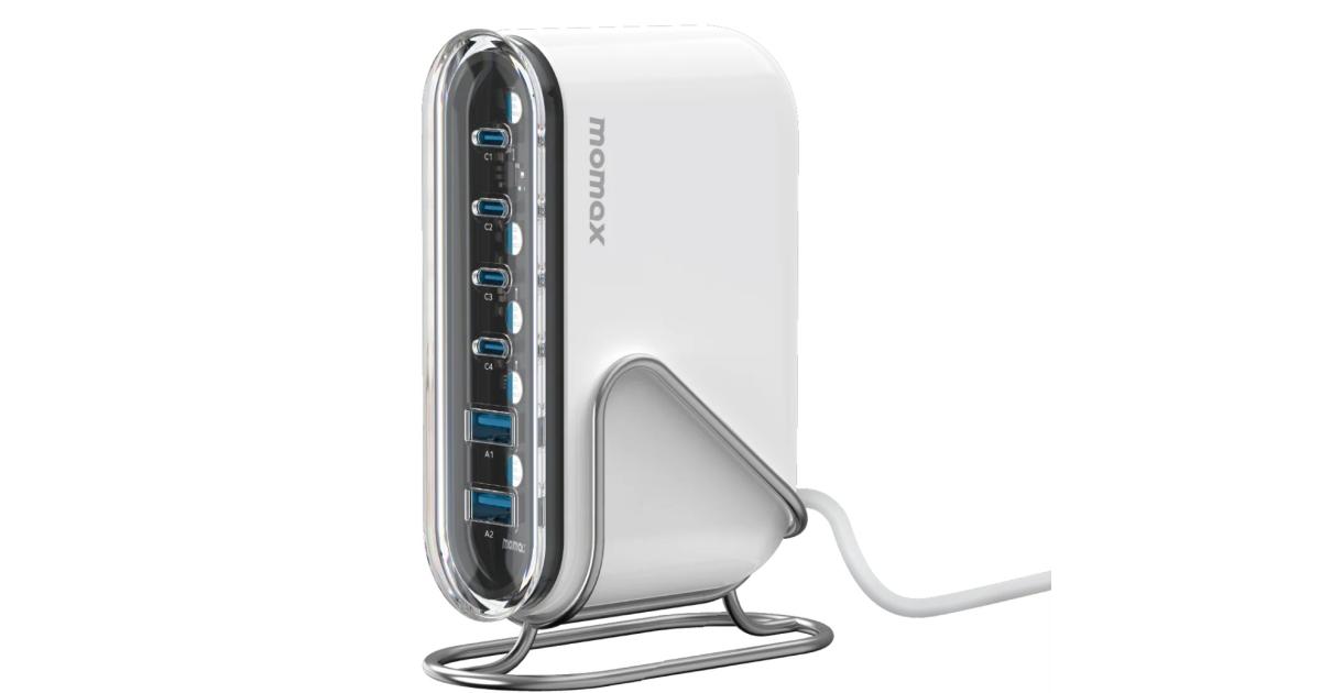 شاحن Momax UM55 Smart Charging Station 1-Charge Flow, 2 USB-A ports and 4 USB-C ports GaN 120W - White
