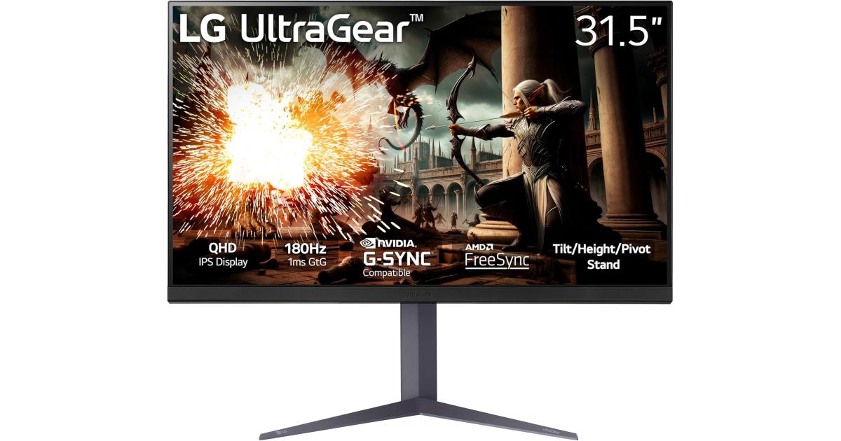 LG 32GS75Q UltraGear 32" IPS 2K QHD 180Hz 1ms HDR400 G-SYNC® Compatible Adjustable Stand w/2x HDMI 1x Display Port - Black