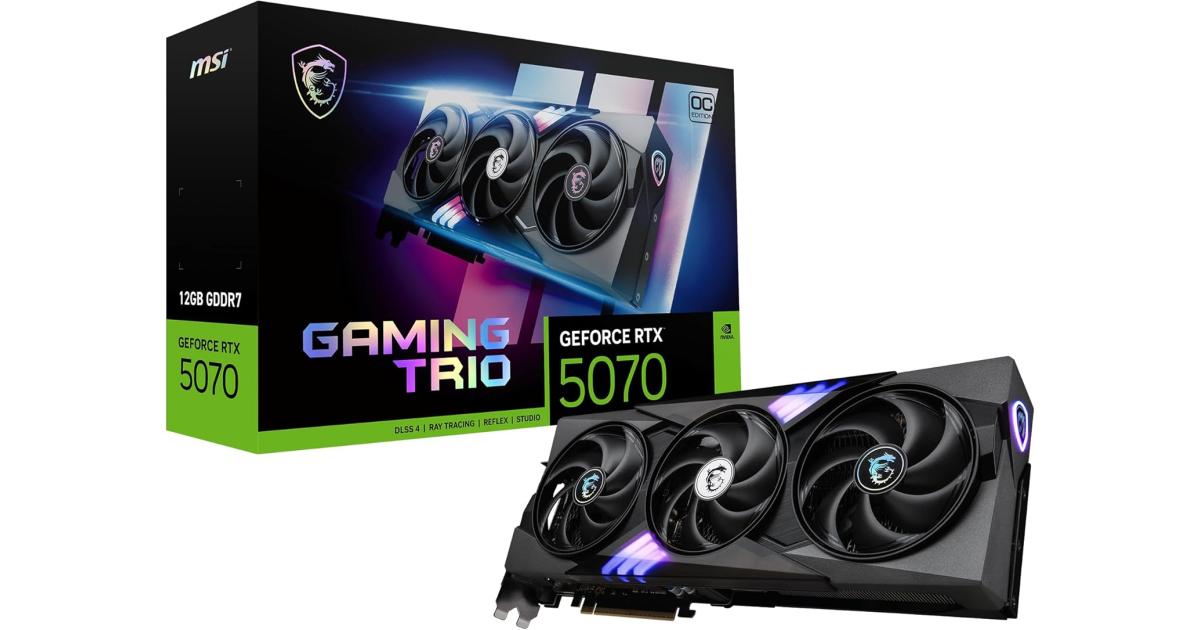 MSI GeForce RTX 5070 Gaming Trio OC 12GB GDDR7 192-Bit Memory, 2610 MHz Boost Clock, 6144 CUDA Cores, 28 Gbps Memory Speed, PCI Express Gen 5