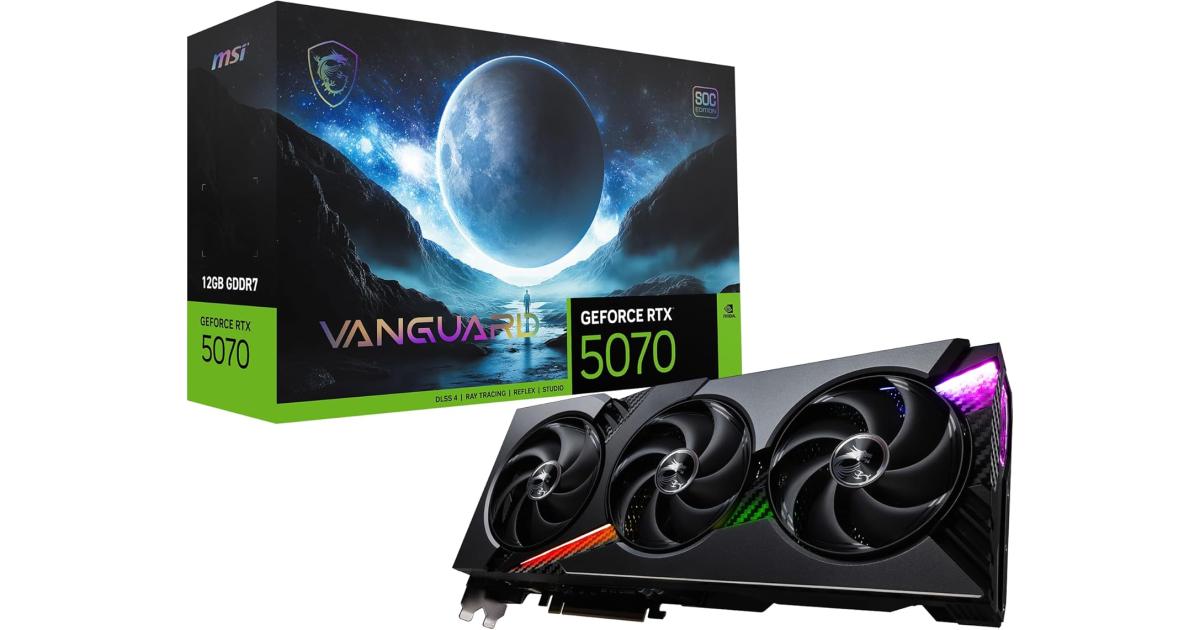 MSI GeForce RTX 5070 VANGUARD SOC 12GB GDDR7 192-Bit Memory, 2640 MHz Boost Clocks, 6144 CUDA Cores, 28 Gbps Memory Speed, PCI Express Gen 5