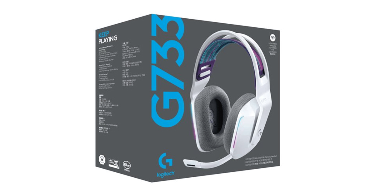 سماعة لاسلكية Logitech G733 LightSpeed w/ Suspension Headband Lightsync RGB & Blue VOiCE MIC Technology , White