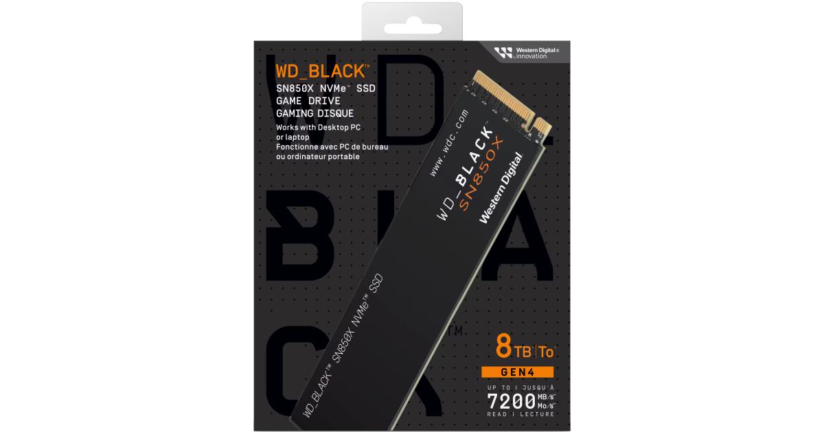 وحدة تخزين SSD WD BLACK SN850X 8TB NVMe Gen4 PCIe M.2 2280 SSD Internal up to 7,200MB/s
