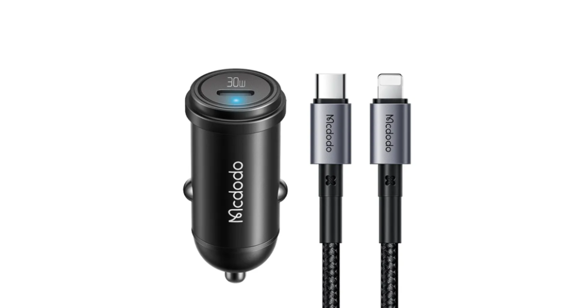 شاحن سيارة Mcdodo CC-7492 30W 1C PD Fast + 36W C to Lighting Cable 1.2m - Black