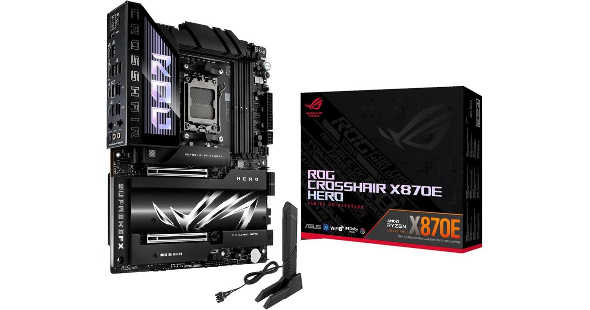 لوحة أم (Motherboard) ASUS ROG CROSSHAIR X870E HERO, AMD AM5 , DDR5 192GB Max Support EXPO, AI Intelligence, Wi-Fi 7, 2 x USB4 Ports, Overclocking Support