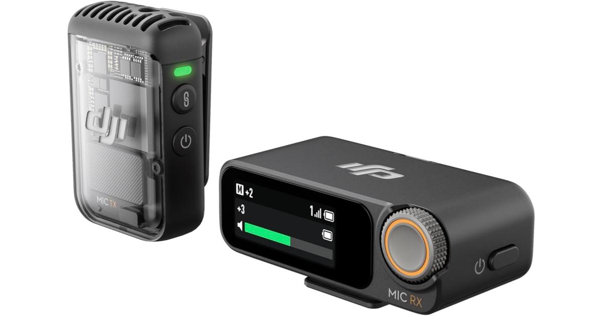 DJI Mic 2 (1 TX + 1 RX), Wireless Microphone with Intelligent Noise Cancelling, 32-bit Float Internal Recording, Optimized Sound, 250m (820 ft.) Range, Microphone for iPhone, Android, Camera, Vlogs