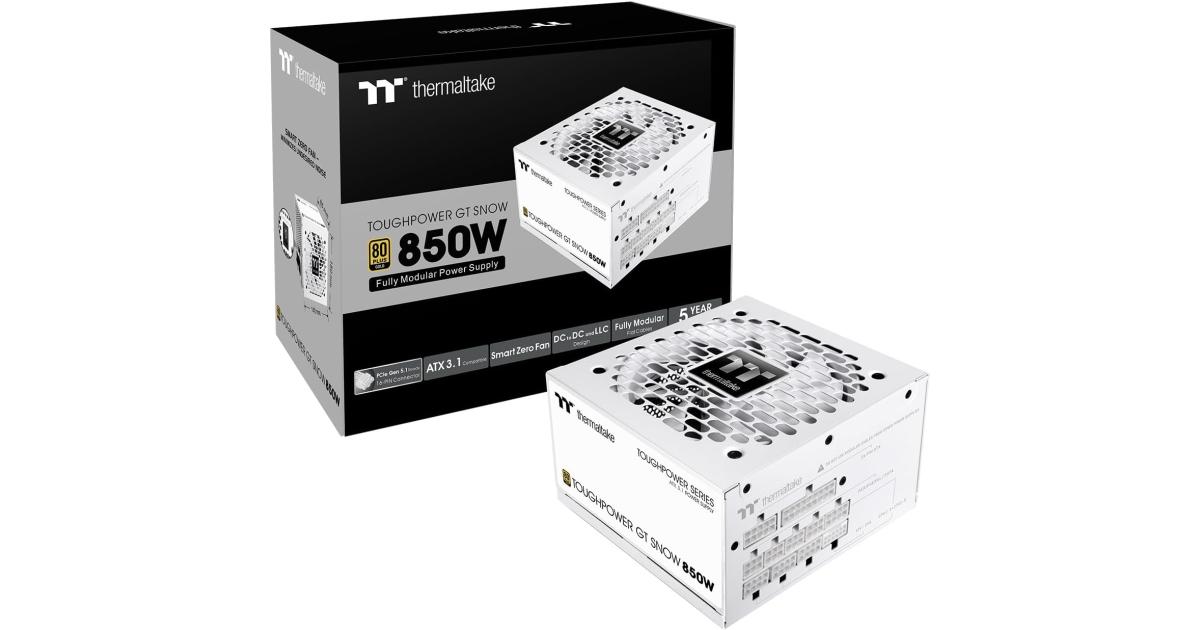 Thermaltake Toughpower GT 850W ATX 3.1 80 Plus Gold Fully Modular Smart Zero Fan; Native 450W PCIe 5.1 Connector , White