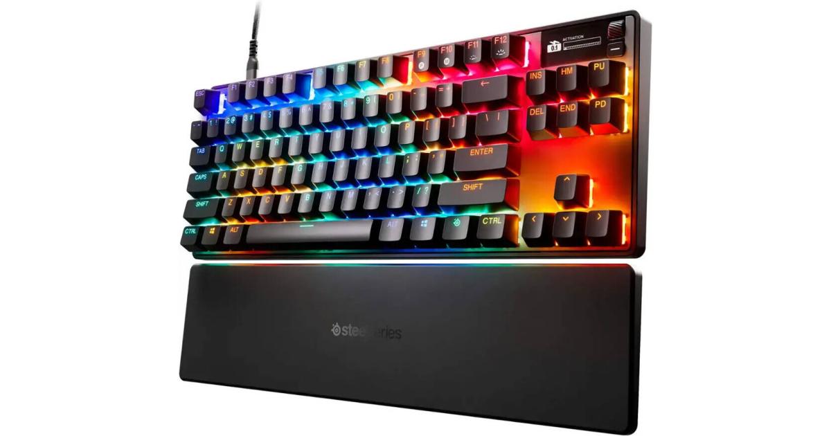 كيبورد ألعاب ميكانيكي SteelSeries Apex Pro TKL Gen 3 , OmniPoint 3.0 Adjustable HyperMagnetic Switches, Double Shot PBT Keycaps, US English Layout, Wired Connectivity, Black