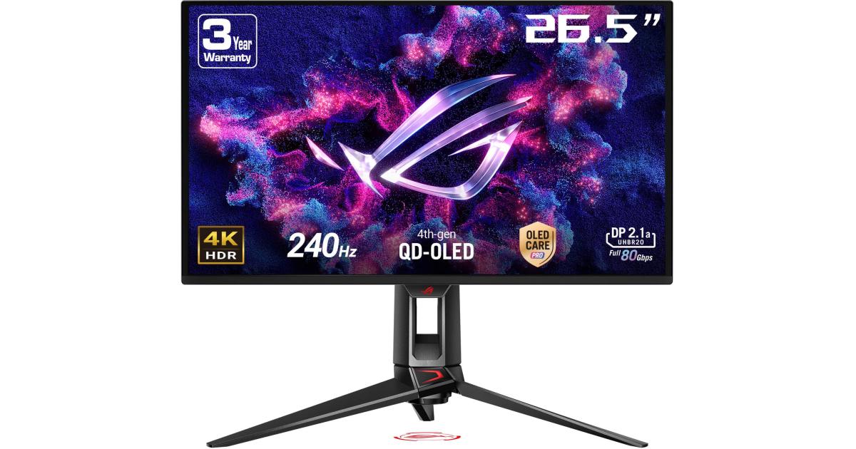 ASUS ROG Swift PG27UCDM 27” 4K OLED QD-OLED 4K QHD 240Hz 0.03ms, G-SYNC Compatible, Custom Heatsink, AI Gaming, 99% DCI-P3,Uniform brightness,True 10-bit, USB-C 90W