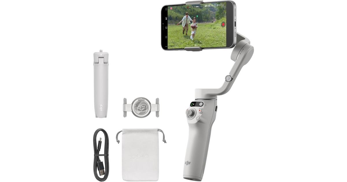 DJI Osmo Mobile 6 Gimbal Stabilizer for Smartphones, 3-Axis Phone Gimbal, Built-In Extension Rod, Object Tracking, Portable and Foldable, Vlogging Stabilizer, YouTube TikTok, Platinum Gray