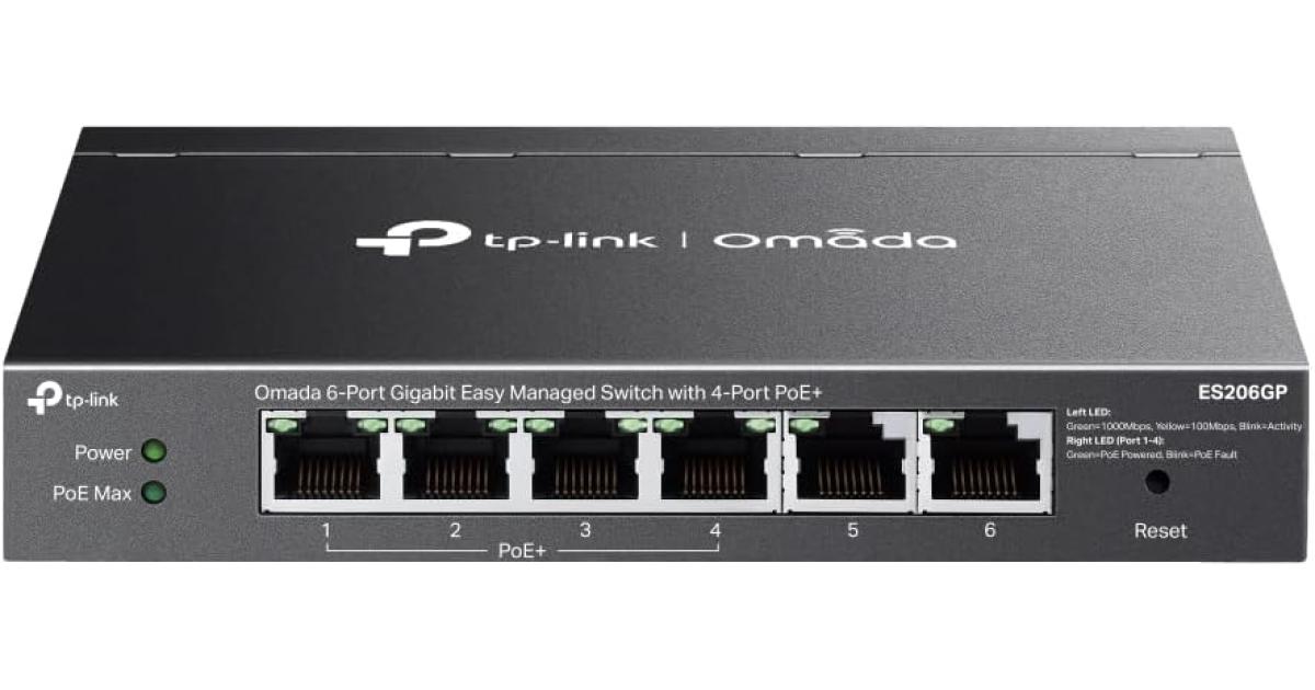 TP-Link Omada ES206GP 6-Port Gigabit Easy Managed Switch with 4-Port PoE+, 65W Power Budget, Auto Recovery, Port Isolation, VLAN, IGMP Snooping, Centralised Cloud Management