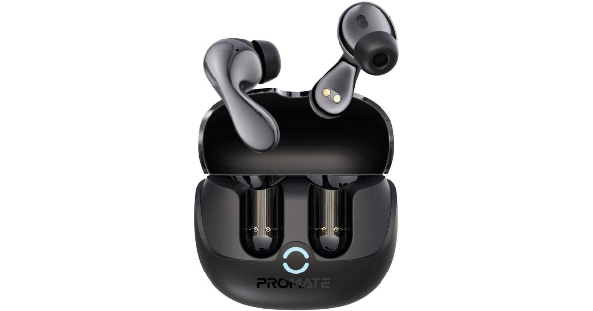 Promate Baton True Wireless Earbuds with Active and Environmental Noise Cancellation, Bluetooth 5.4, Low Latency Game Mode, 4 Mics for Superior Sound Quality, Transparency Mode, 40Hrs Playtime - Black
