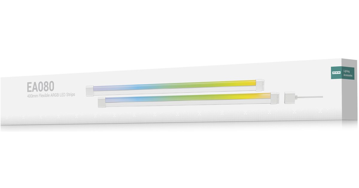 DeepCool EA080 ARGB Strip, 400 x 8 x 16 mm Light Strip Dimension, MB aRGB 3-PIN Port, SMD3535 Addressable RGB LED, Silicone + FPCB + ABS Material