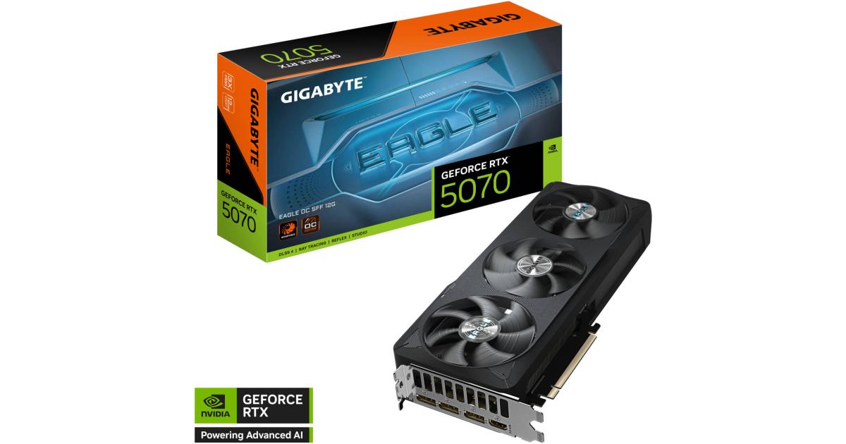 كرت شاشة GIGABYTE GeForce RTX 5070 EAGLE OC SFF , 12GB GDDR7 192-Bit Memory, 2587 MHz Core Clock, 28 Gbps Memory Clock, 6144 CUDA Cores, PCI Express 5.0