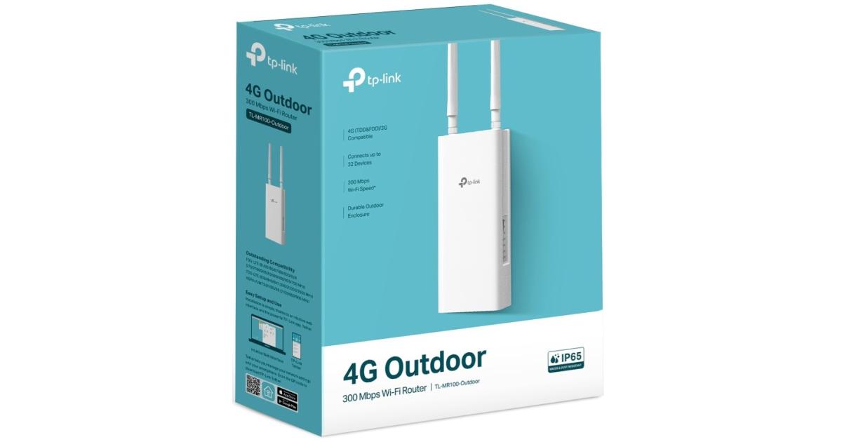 راوتر TP-Link TL-MR100 Outdoor 4G LTE 300 Mbps Outdoor WiFi , IP65 Weatherproof 4G with Sim Slot Unlocked, Pole/Wall/Window Mounting, Connect up to 32 Devices