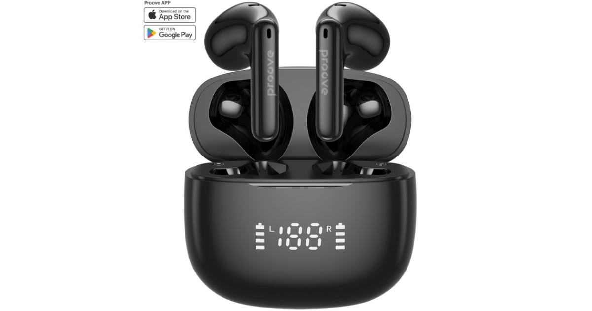 Proove Digital TWS Earphones, LED Display, IPX4 Water Resistance, Bluetooth 5.4, up to 6 Hours - Black