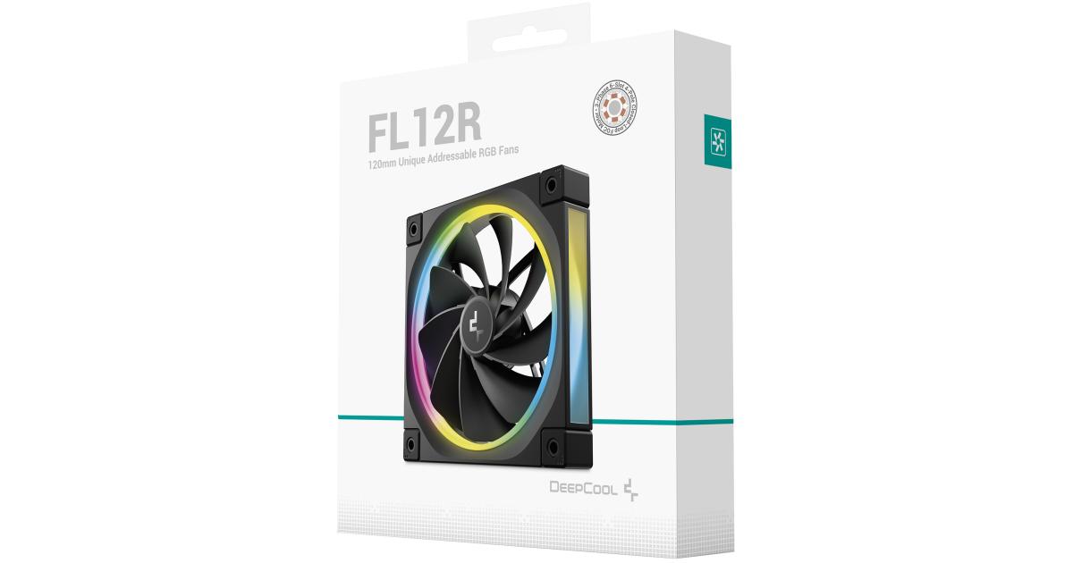 DeepCool FL12R Reversed Fan Blade 120mm Case Fans, 2150 RPM Fan Speed, 55 CFM Fan Airflow, Fluid Dynamic Bearing Type, 4-Pin PWM Fan Connector, Addressable RGB LED, Single Pack, Black