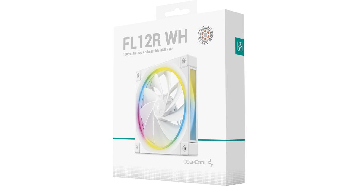 DeepCool FL12R Reversed Fan Blade 120mm Case Fans, 2150 RPM Fan Speed, 55 CFM Fan Airflow, Fluid Dynamic Bearing Type, 4-Pin PWM Fan Connector, Addressable RGB LED, Single Pack, White