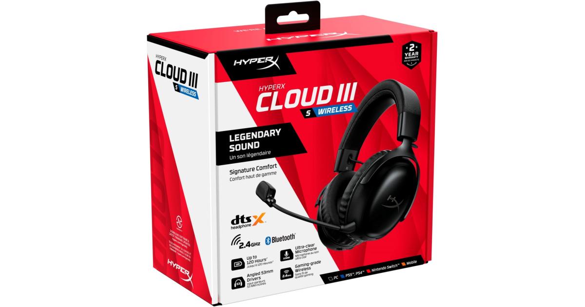 HyperX Cloud III S (2025) Wireless 2.4GHz & Bluetooth 53mm Angled Drivers Memory Foam Durable Frame 10mm Microphone up to 120-hour Battery For PC; Mac; PS5; Mobile; Switch - Black