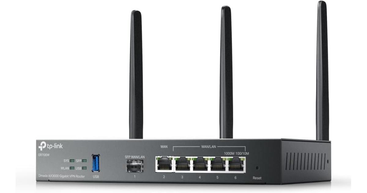 راوتر TP-Link ER706W Omada Gigabit AX3000 WiFi 6 VPN 1x USB 3.0 Support USB Storage and LTE Backup with LTE dongle Supports Omada Mesh | Easy Set-up