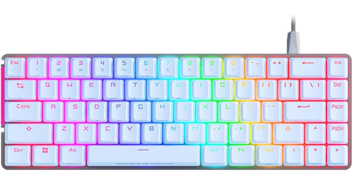 كيبورد ASUS ROG Falchion Ace 65% Wired Gaming , ROG NX Red Key Switch, 100% Anti-Ghosting, N-Key Rollover, PBT Doubleshot Keycaps, English - Arabic Layout, White