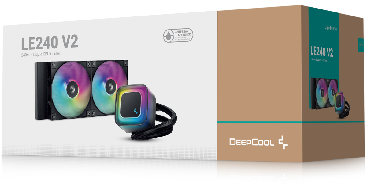 معالج DeepCool LE240 V2 Liquid Cooler, 240mm Radiator, 2x 120mm Pre-Installed ARGB Fan, 2100 RPM Fan Speed, 75.89 CFM Fan Airflow, Hydro Bearing Type, Anti-Leak Technology, Black