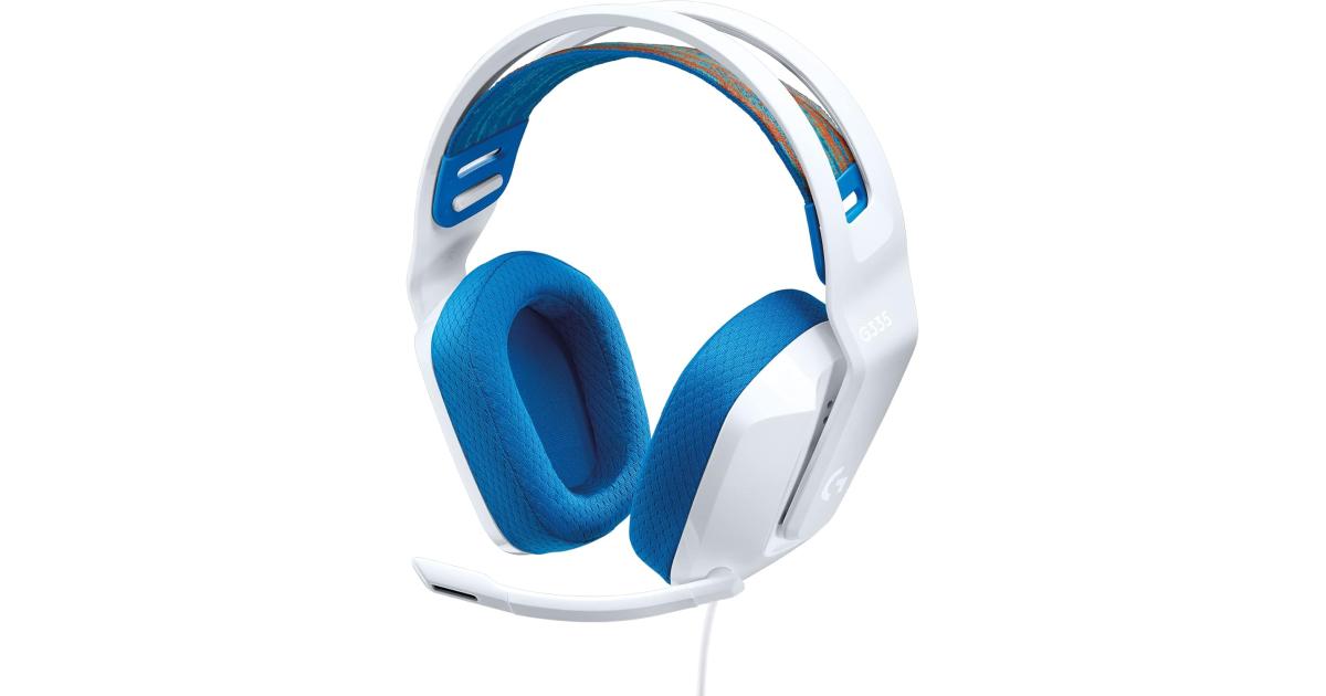 Logitech G335 Wired with Flip to Mute Microphone 3.5mm Audio Jack Memory Foam Lightweight Compatible with PC, PlayStation, Xbox, Nintendo Switch - White