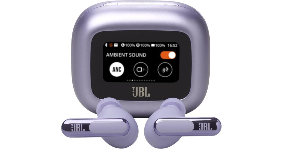 سماعات JBL Live Beam 3 Wireless Earbud , Up to 48 Hours Battery Life, Personi-fi 3.0, True Adaptive Noise Cancelling & Signature Sound, IP55 Waterproof, with Earplugs, Purple