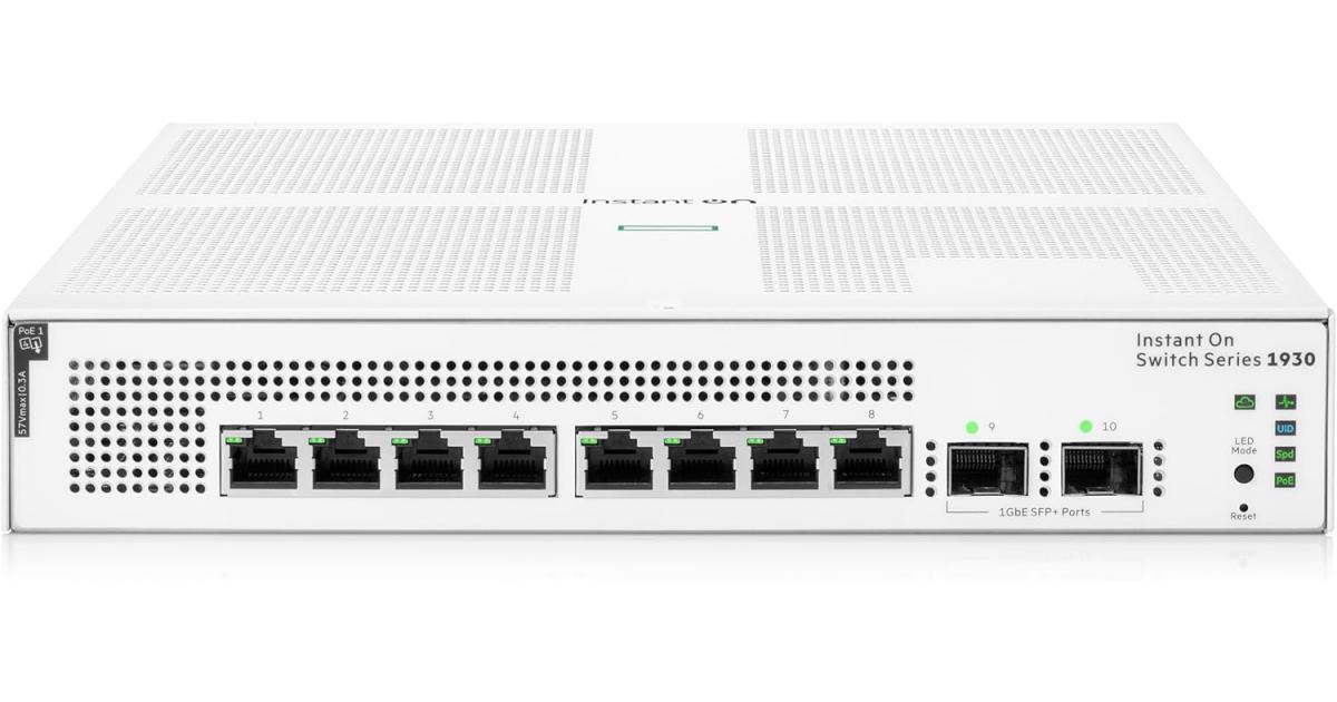 HPE Aruba Networking Instant On Switch Series 1930 8-Port Gb Smart-Managed Layer 2+ Ethernet Switch with PoE | 8X 1G | 2X SFP | 8X CL4 PoE 124W- White